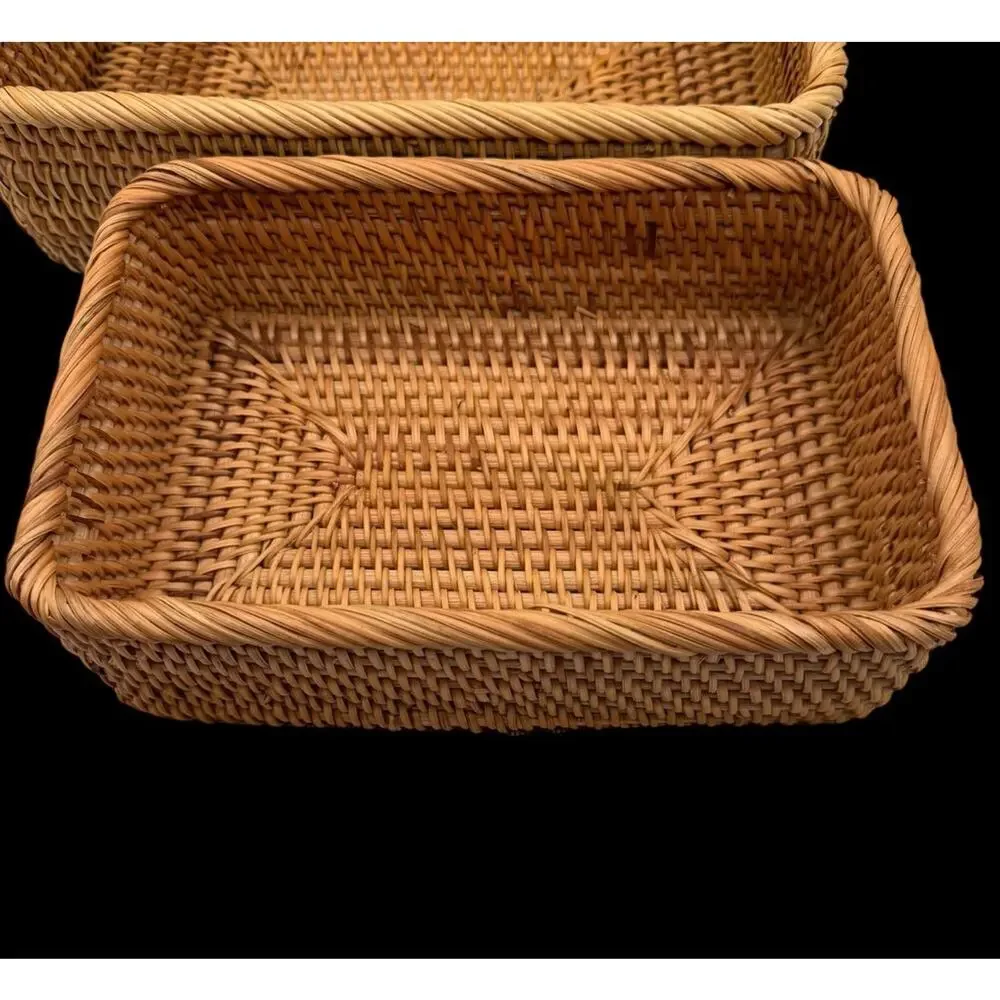 Set of 3 Woven Rattan Nesting Wicker Baskets Storage Decorative Rectangular Bins